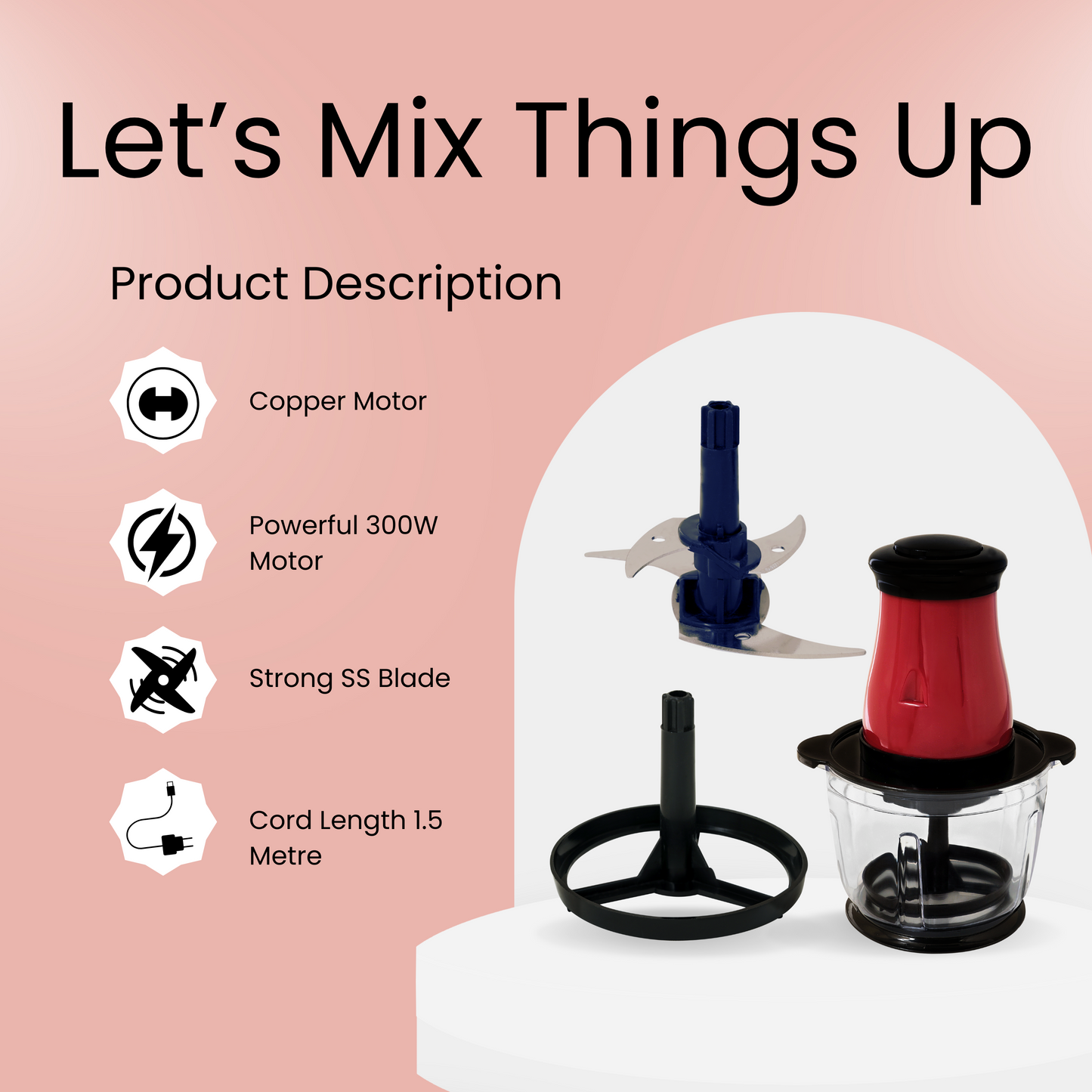 Kitchen Classic 300W Mini Food Processor – Chop • Grind • Knead • Blend | Vegetable Chopper, Chutney Maker, Dough Kneader, Travel Friendly