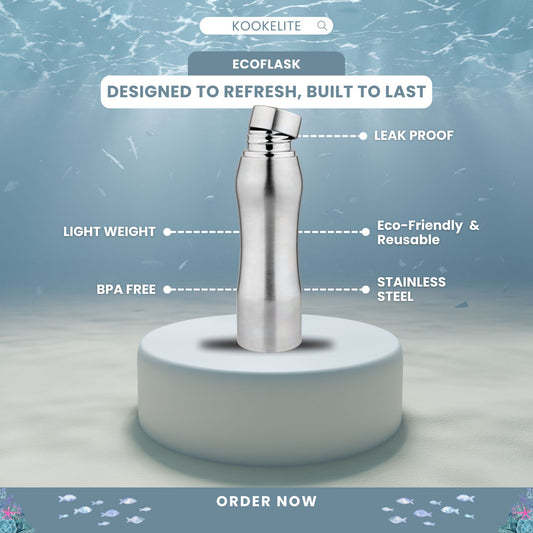 Ecoflask 1 Litre Stainless Steel Water Bottle | Leak-Proof, BPA-Free, for Kids, Adult, Office, Gym, Travel & Home | Pack of 1