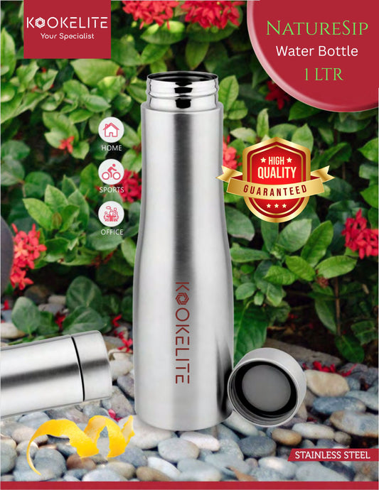 NatureSip Stainless Steel Water Bottle 1 Litre | Leak-Proof | Hot & Cold | Premium Matte Finish Flask for Home, Office, Travel, Gym & Sports | Pack of 1