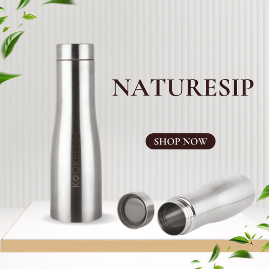 NatureSip Stainless Steel Water Bottle 1 Litre | Leak-Proof | Hot & Cold | Premium Matte Finish Flask for Home, Office, Travel, Gym & Sports | Pack of 1