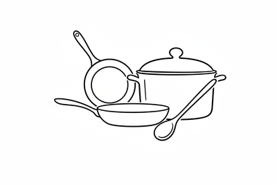 line sketch image of cookware